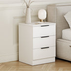 Bedside Table with Space-Saving, Metal, Modern 3-Drawer Nightstand Metal Handles