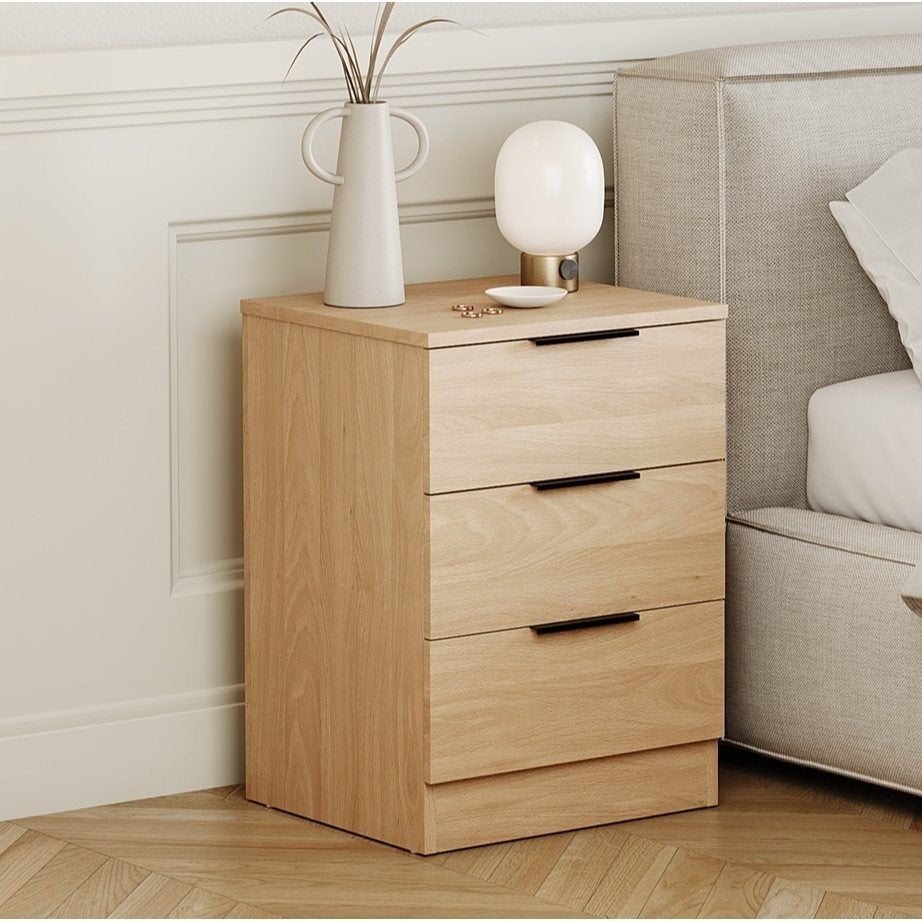 Bedside Table with Space-Saving, Metal, Modern 3-Drawer Nightstand Metal Handles - Pine option