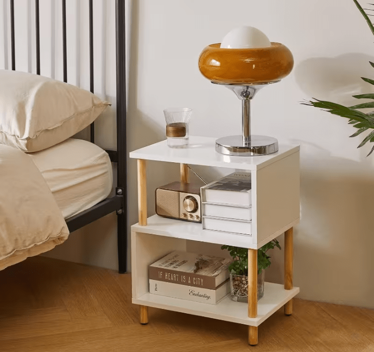 Bedside Table with Space-Saving, S-Shaped Side 3-Tier Open Shelf Modern - product gallery image 13