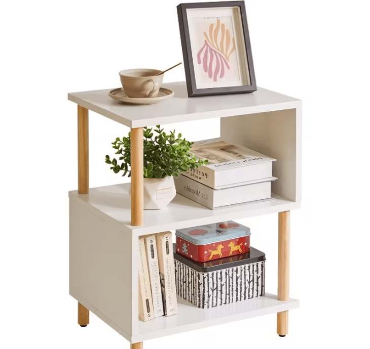 Bedside Table with Space-Saving, S-Shaped Side 3-Tier Open Shelf Modern - product gallery image 14