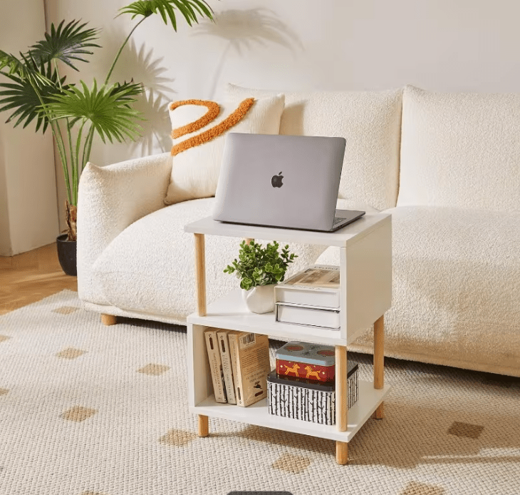 Bedside Table with Space-Saving, S-Shaped Side 3-Tier Open Shelf Modern - product gallery image 16