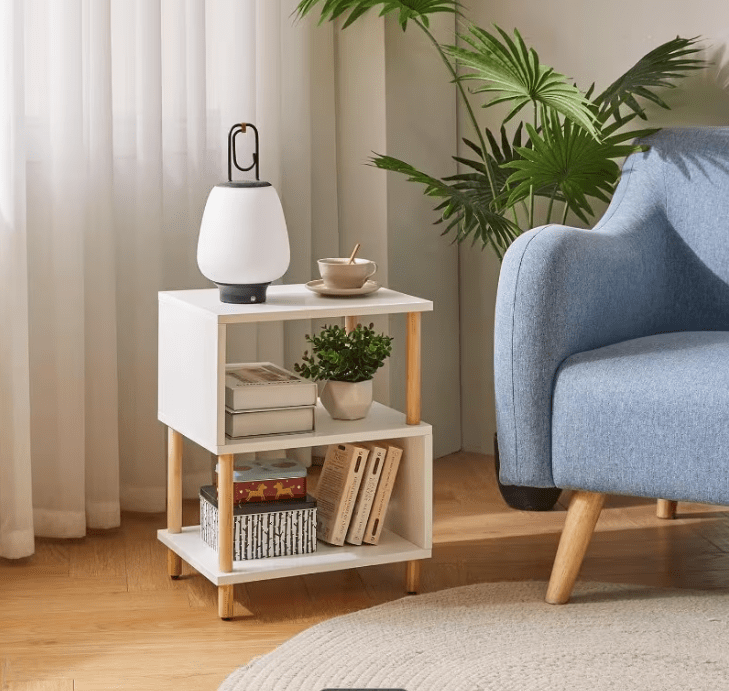 Bedside Table with Space-Saving, S-Shaped Side 3-Tier Open Shelf Modern - product gallery image 17