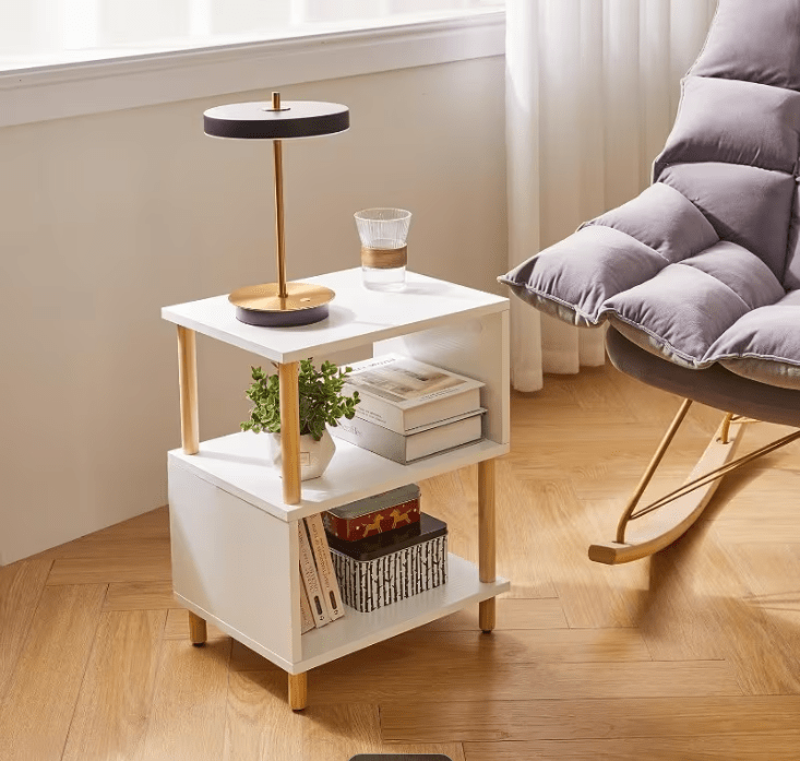 Bedside Table with Space-Saving, S-Shaped Side 3-Tier Open Shelf Modern - product gallery image 18