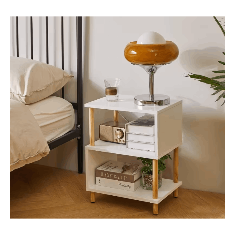 Bedside Table with Space-Saving, S-Shaped Side 3-Tier Open Shelf Modern - product gallery image 2