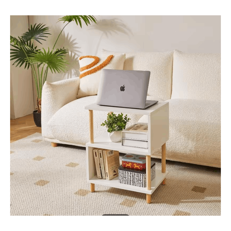 Bedside Table with Space-Saving, S-Shaped Side 3-Tier Open Shelf Modern - product gallery image 4