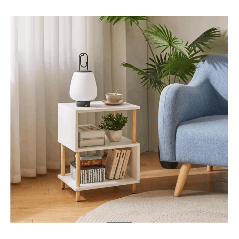 Bedside Table with Space-Saving, S-Shaped Side 3-Tier Open Shelf Modern - product gallery image 5