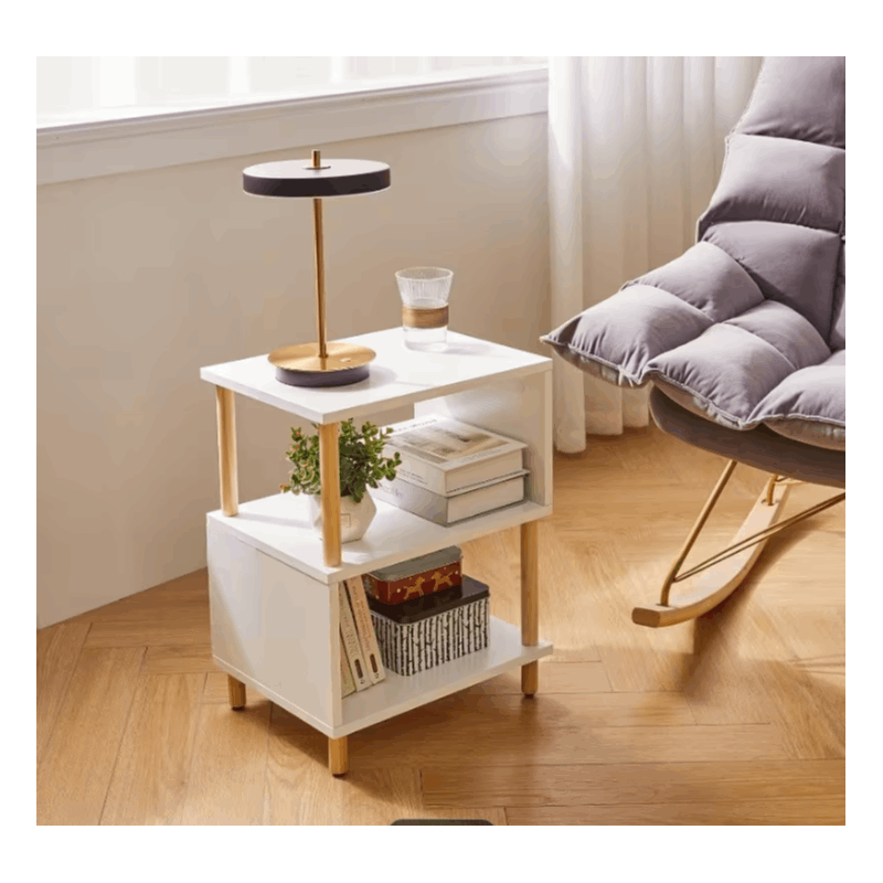 Bedside Table with Space-Saving, S-Shaped Side 3-Tier Open Shelf Modern - product gallery image 6
