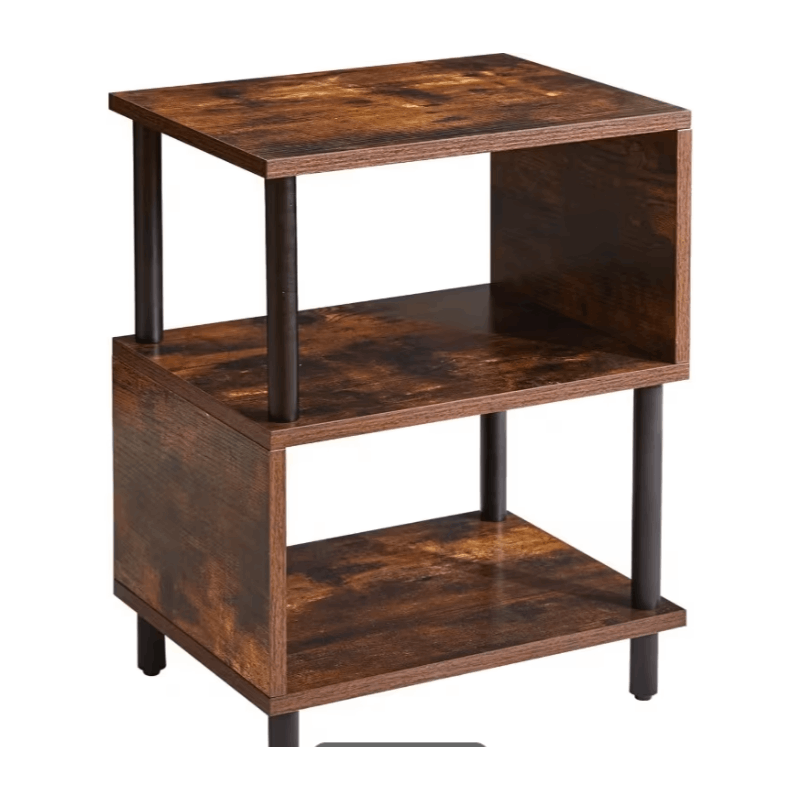 Bedside Table with Space-Saving, S-Shaped Side 3-Tier Open Shelf Modern - Tiger Stripe option