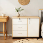 Bedside Table with Space-Saving, Wheels, Lockable, 60cm Three Pulls And One Door - product gallery image 4
