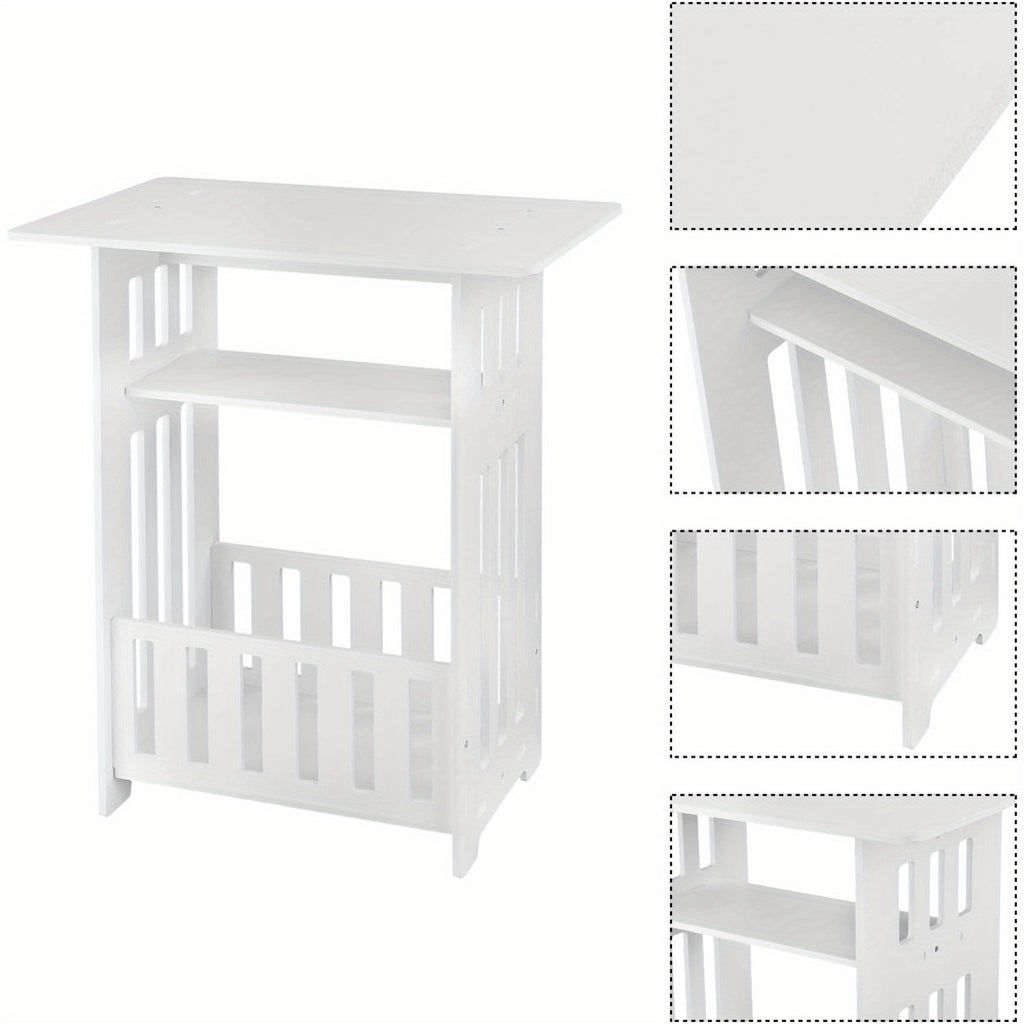 Bedside Table with Space-Saving, Wood, 3-Tier White Side Wooden Nightstand Compact - product gallery image 3