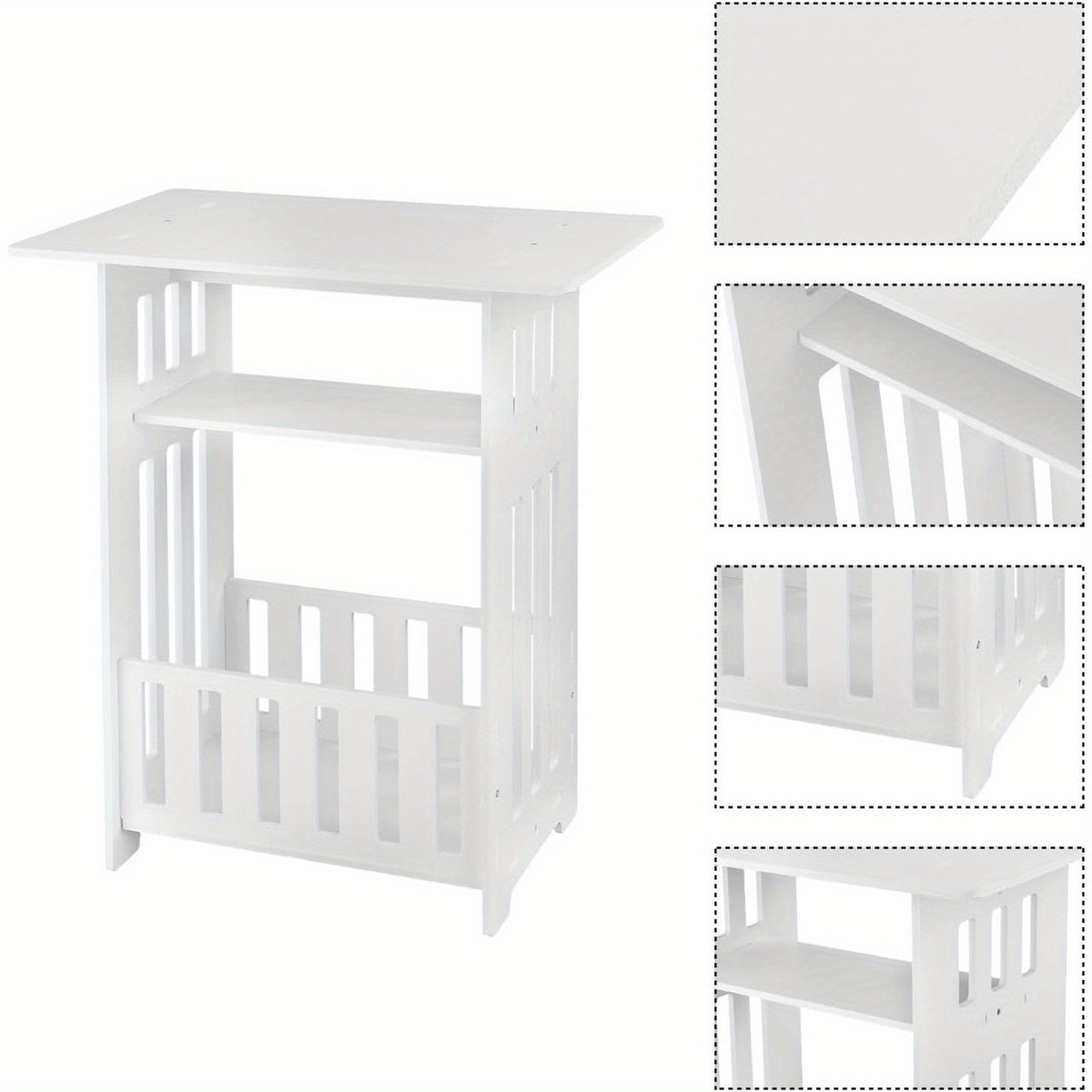 Bedside Table with Space-Saving, Wood, 3-Tier White Side Wooden Nightstand Compact - product gallery image 3