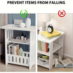 Bedside Table with Space-Saving, Wood, 3-Tier White Side Wooden Nightstand Compact - product gallery image 4