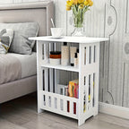 Bedside Table with Space-Saving, Wood, 3-Tier White Side Wooden Nightstand Compact