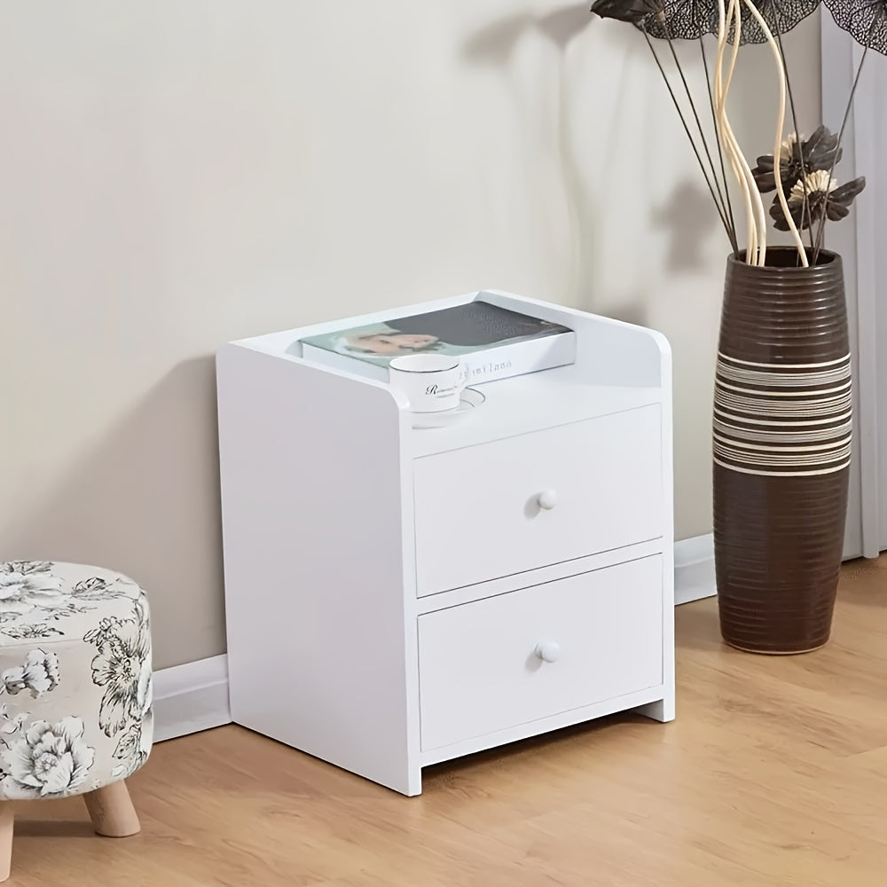 Bedside Table with White 2 Layers, White Drawer Nightstand Modern Minimalist MDF - product gallery image 3