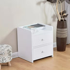 Bedside Table with White 2 Layers, White Drawer Nightstand Modern Minimalist MDF - product gallery image 3