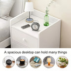 Bedside Table with White 2 Layers, White Drawer Nightstand Modern Minimalist MDF - product gallery image 4
