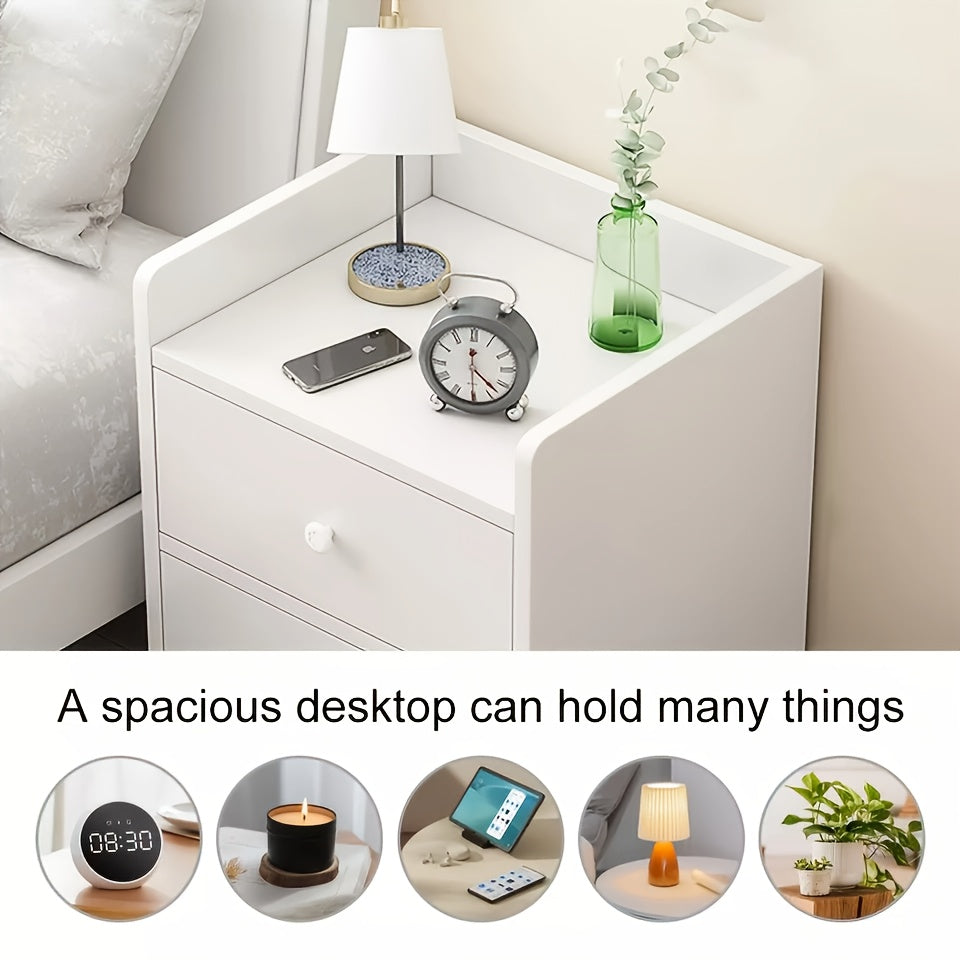 Bedside Table with White 2 Layers, White Drawer Nightstand Modern Minimalist MDF - product gallery image 4