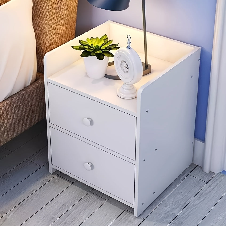 Bedside Table with White 2 Layers, White Drawer Nightstand Modern Minimalist MDF