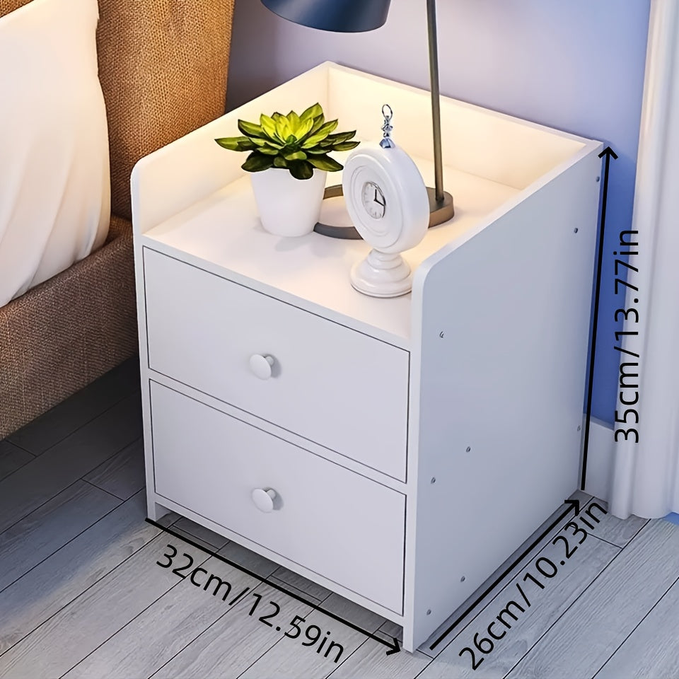 Bedside Table with White 2 Layers, White Drawer Nightstand Modern Minimalist MDF - White 2 Layers option