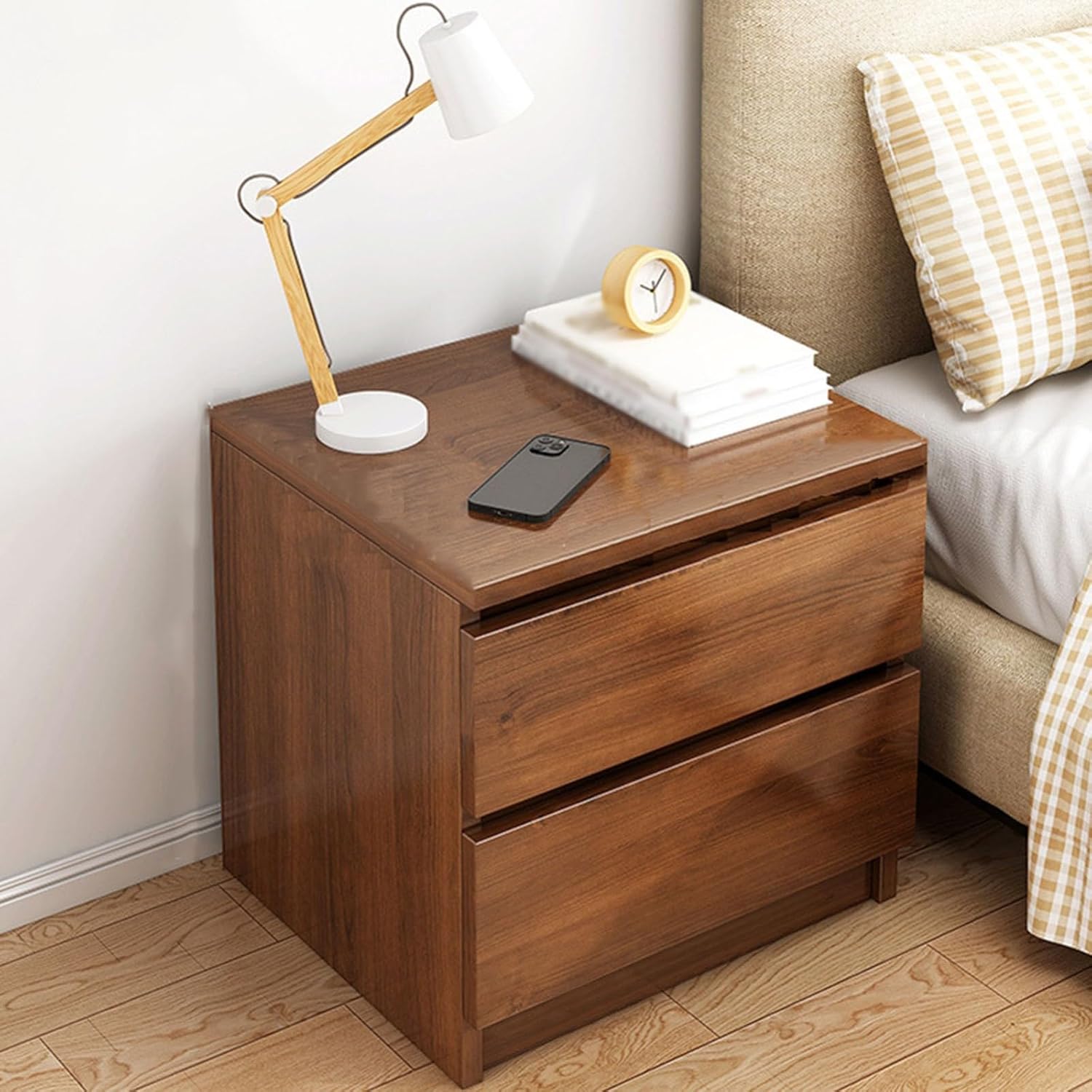 Bedside Table with Wood, 32x30x41cm, Wooden Drawers Compact Nightstand Side Storage