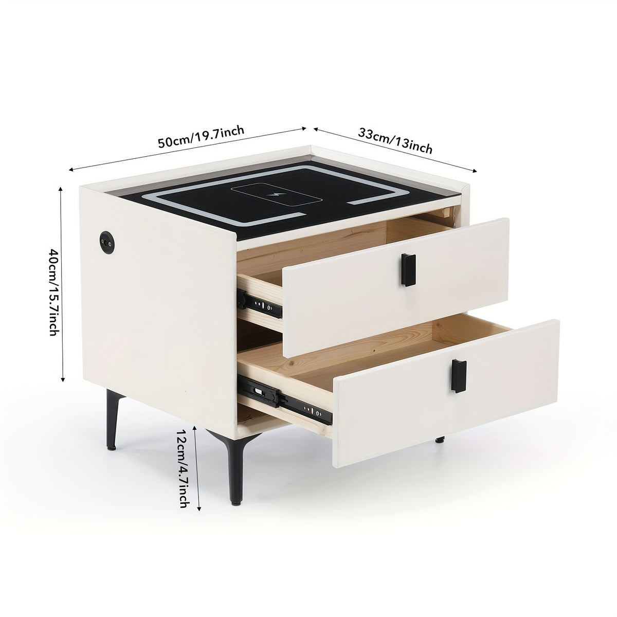 Bedside Table with Wood, LED Drawers, Nightstand Side Bedroom, Pine - Black And White option