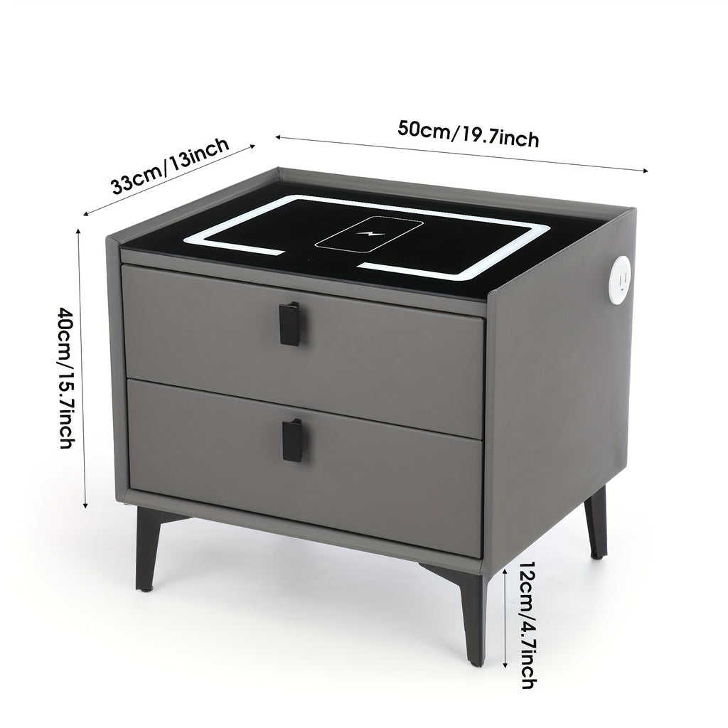 Bedside Table with Wood, LED Drawers, Nightstand Side Bedroom, Pine - Black Gray option
