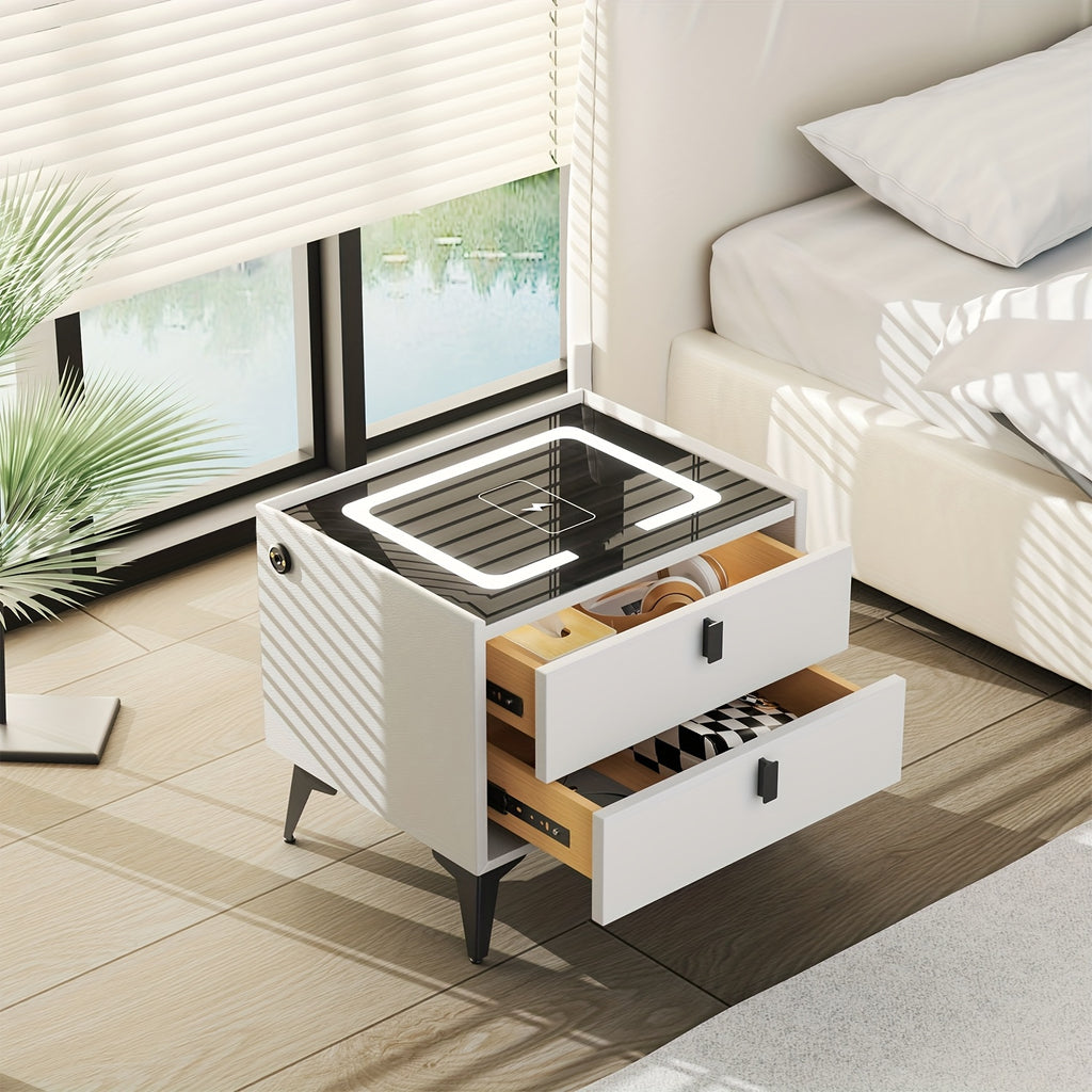 Bedside Table with Wood, LED Drawers, Nightstand Side Bedroom, Pine - product gallery image 4
