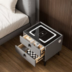 Bedside Table with Wood, LED Drawers, Nightstand Side Bedroom, Pine