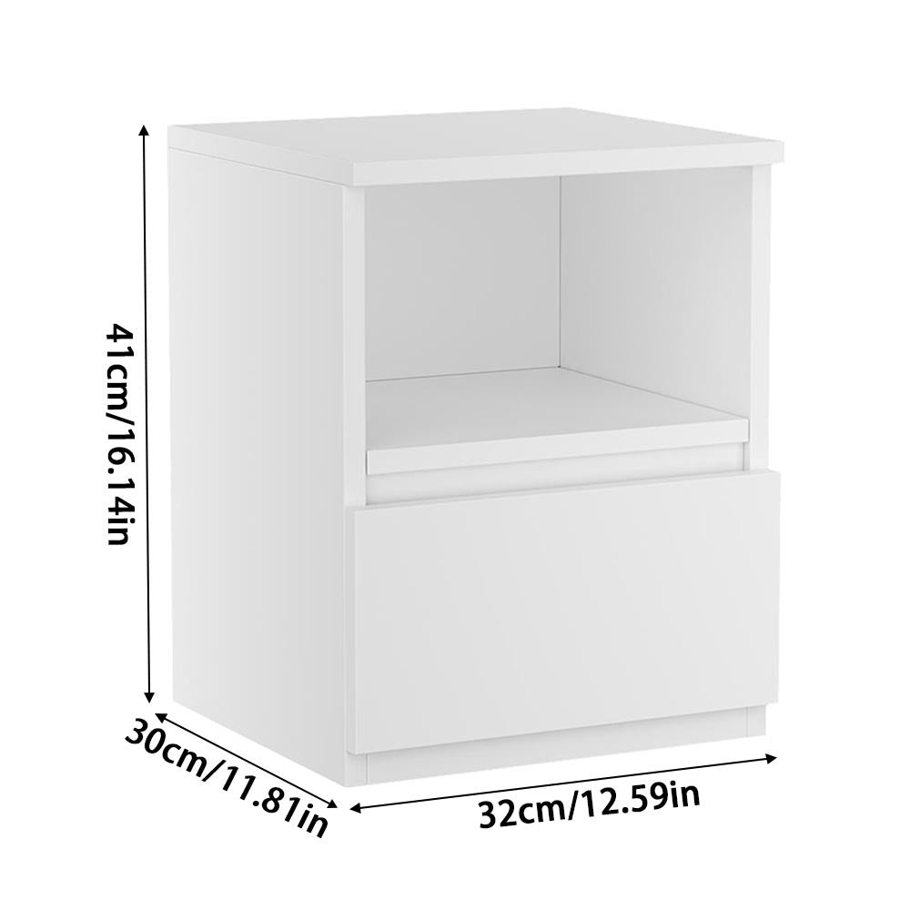 Bedside Table with Wood, Single Drawer-32x30x41cm, Narrow Drawer Open Shelf Slim Wood - product gallery image 3