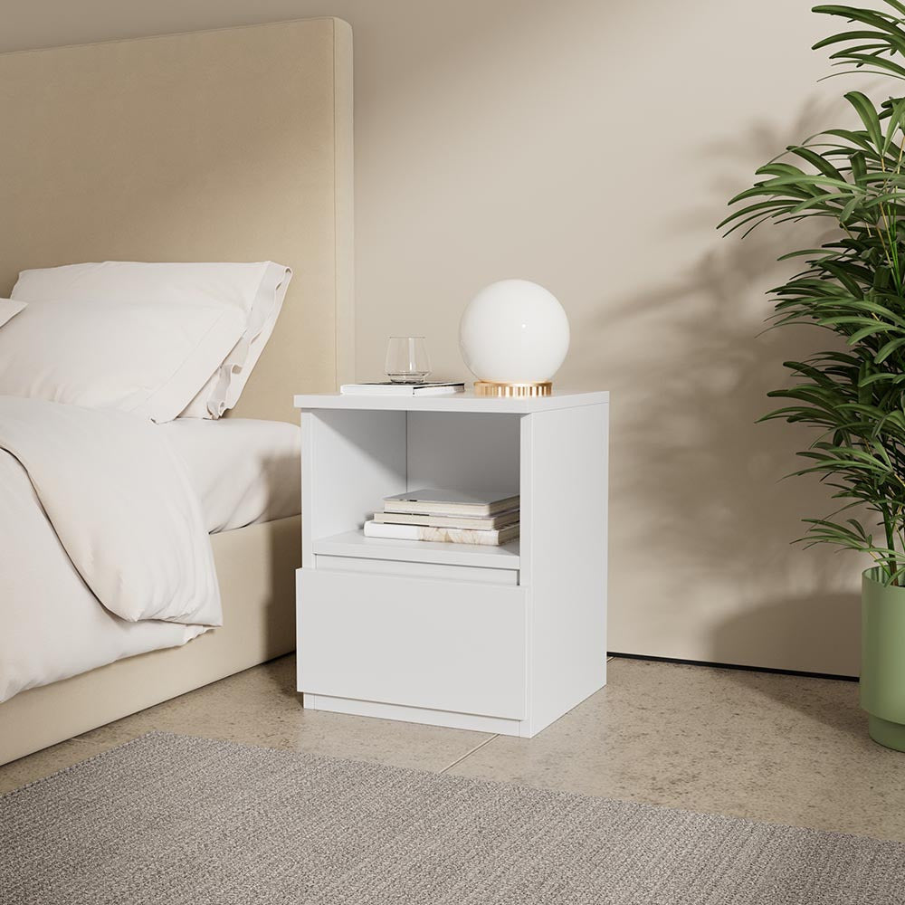 Bedside Table with Wood, Single Drawer-32x30x41cm, Narrow Drawer Open Shelf Slim Wood - product gallery image 4