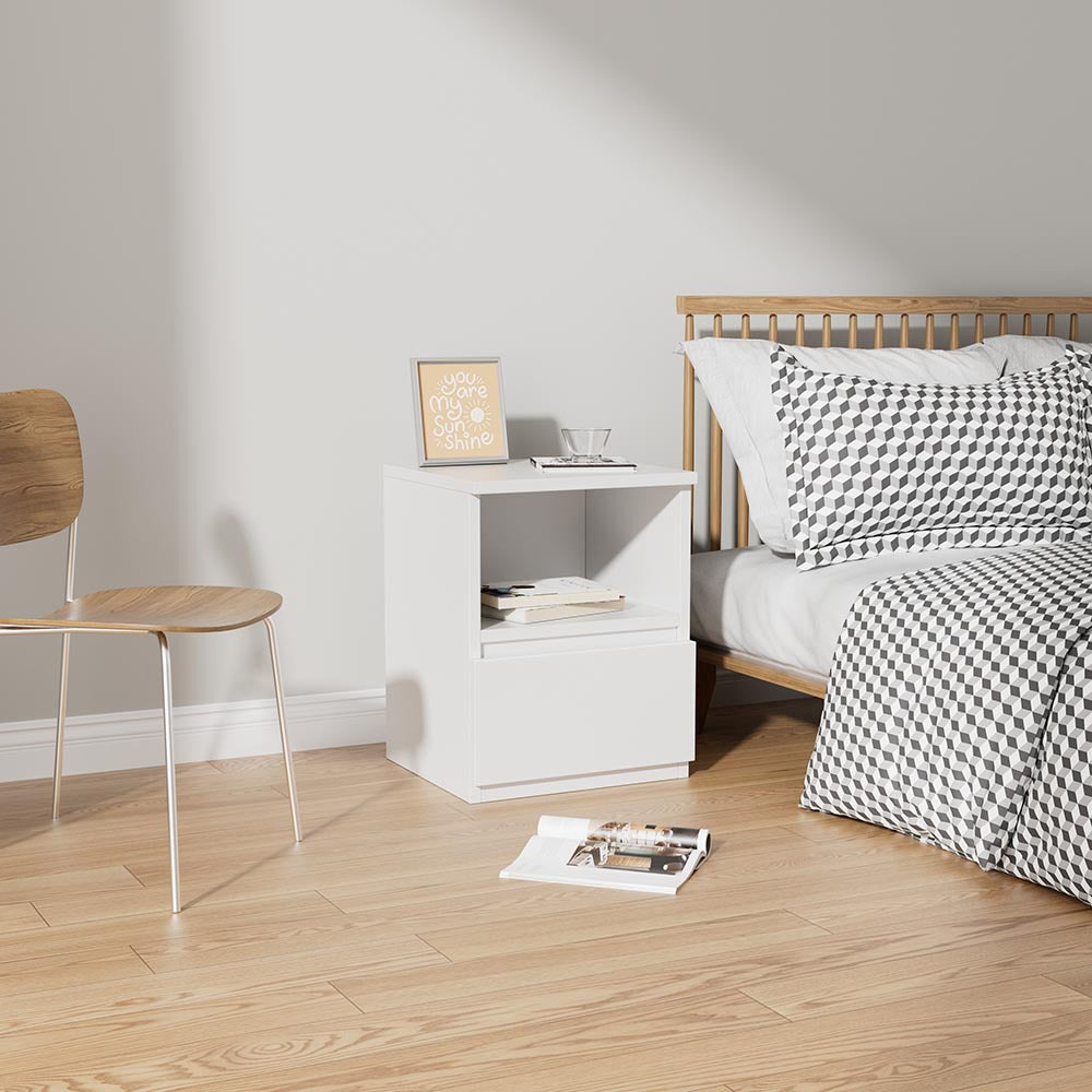 Bedside Table with Wood, Single Drawer-32x30x41cm, Narrow Drawer Open Shelf Slim Wood - product gallery image 5