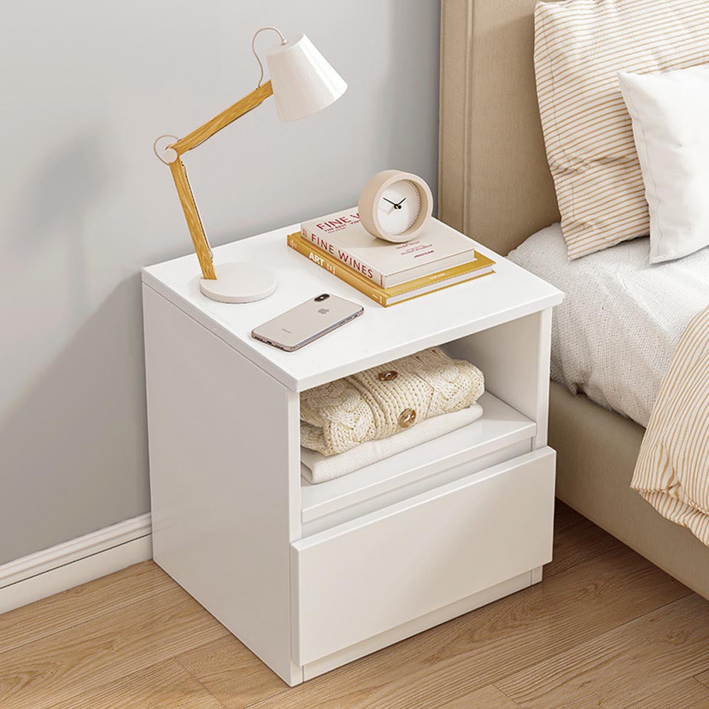 Bedside Table with Wood, Single Drawer-32x30x41cm, Narrow Drawer Open Shelf Slim Wood