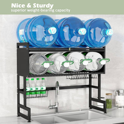 Over Sink Dish Drying Rack, Sink Dish with Fruit Basket, 3 Tier Drainers Large Dish Drying Rack, Adjustable Large Drainer Rack, Storage Shelf with Utensils Holder, for Drying Bowls Plates Cups (85cm)