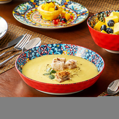 24pcs Dinner Set Stoneware Bohemian Style Tableware with Dinner Plate Dessert Plate Pasta Bowl Cereal Bowls Service for 6