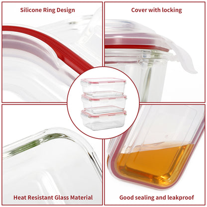 Vinsani Glass Food Storage 5 Pack 840ML Containers Rectangle Food Meal Prep Lunch Boxes with Lids Airtight Heat Resistant Leakproof Lid BPA-Free Dishwasher Microwave Freezer Safe