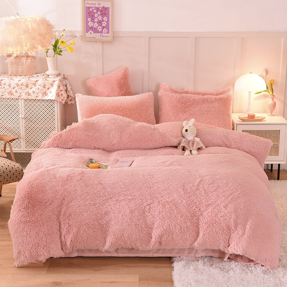 Water Mink Plush Super Soft and Thicken Autumn and Winter Bedding Set, Plush Comfortable Warm Duvet Cover Pillowcases Three-piece Set, Available in Various Colors, Down Duvet Cover, Zipper Closure Design, Single/Double/King/Super King
