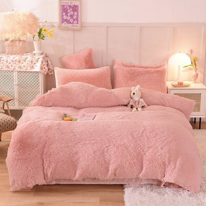 Water Mink Plush Super Soft and Thicken Autumn and Winter Bedding Set, Plush Comfortable Warm Duvet Cover Pillowcases Three-piece Set, Available in Various Colors, Down Duvet Cover, Zipper Closure Design, Single/Double/King/Super King