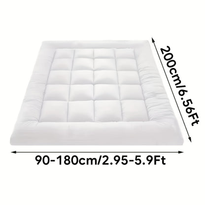 1pc Hotel Quality Summer Cooling Mattress Topper 10cm/4-Inch Deep Plush Mattress Pad, Soft Bed Topper, Breathable Bedding for Hot Sleepers with 4 Elastic Straps for Secure Fit, Single Double King Super All Sizes, White