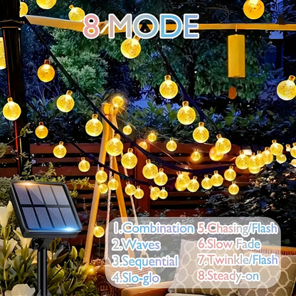 200/100LEDs Solar LED Crystal Ball String Lights | 8 Modes Remote Control | Outdoor Fairy Lights for Garden, Balcony, Camping & Parties | Christmas Decorations, Halloween Outdoor Decor, Wedding Lights | Solar Garden Lights