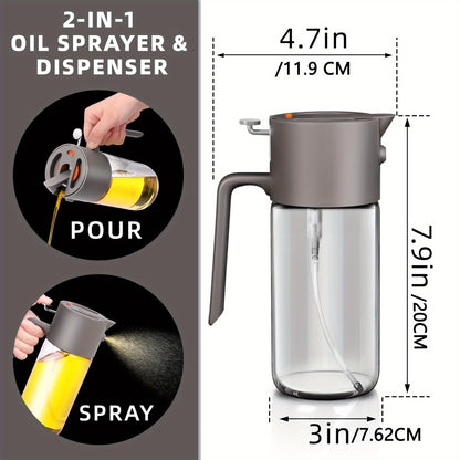 Cooking Oil Sprayer, 2025 Enhanced 500Ml/17Oz Glass Olive Oil Bottle, Dual Function Spray & Pour Design with Portion Control for Air Frying, Salads, Baking, And Barbecuing
