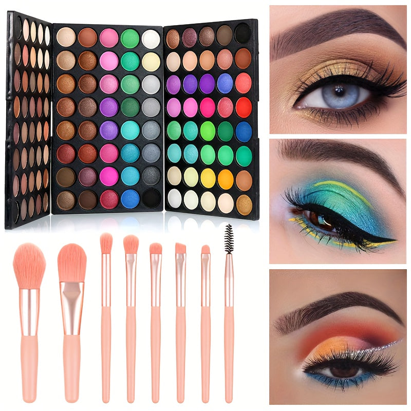 120 Colors Eyeshadow Palette with 8pcs Pink Makeup Brushes Set, Matte Shimmer Highly Pigmented Long Lasting Waterproof, Colorful Eye Shadow Kit for Professional Makeup Or Beginners