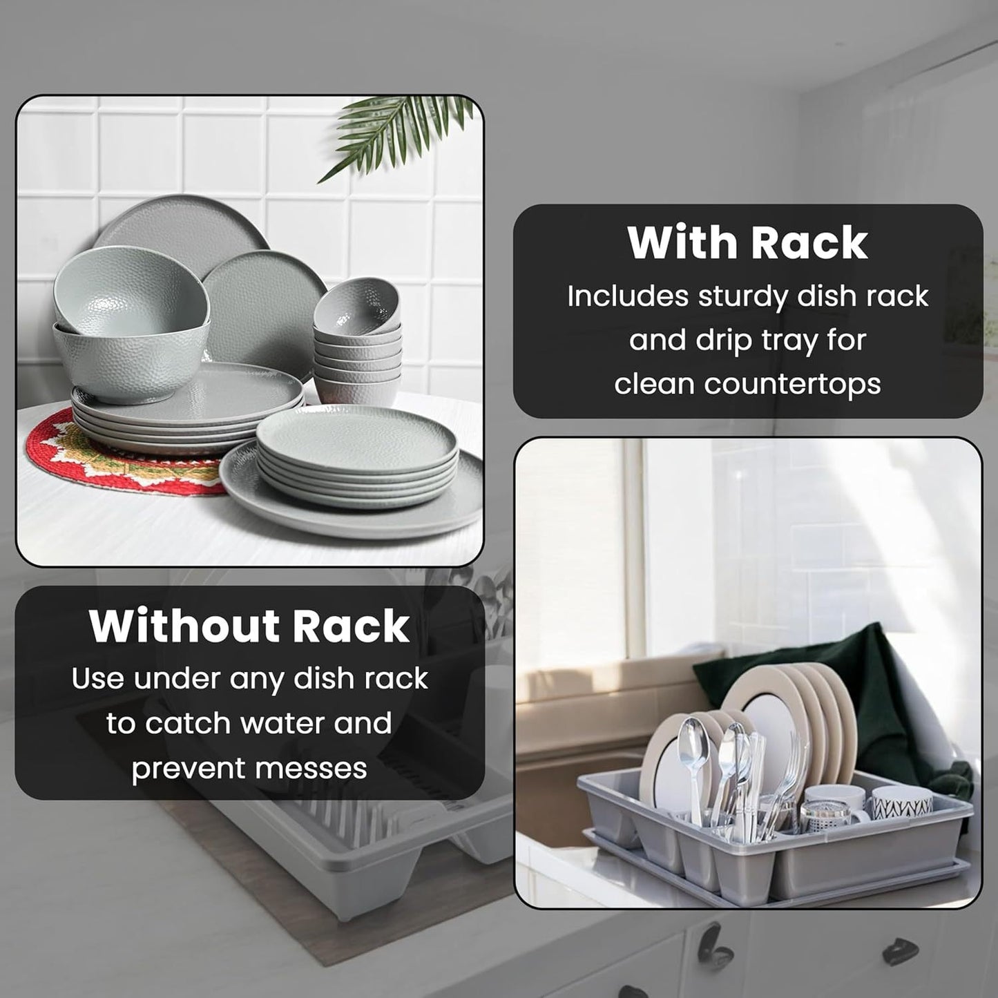 STL Plastic Dish Drainer with Anti-Drip Tray, Capacity for 13 Plates, 5 Color Options, Food Grade, BPA Free, Kitchen Organizer (Grey)