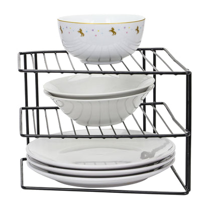 3 Tier Corner Kitchen Plate Rack Tidy Cupboard Shelf Insert Organiser New