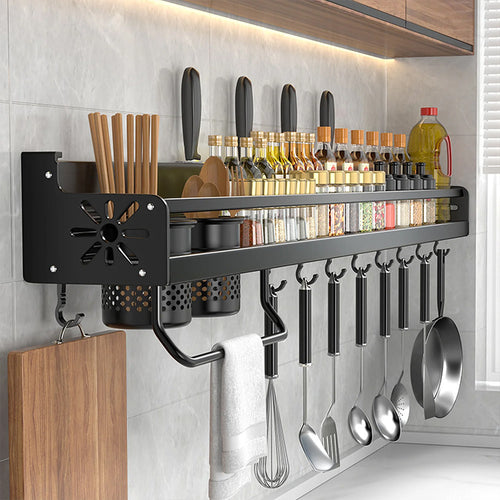 Wall-Mounted Kitchen Storage Shelf Kitchen Hook Rack Wall Mounted Utensil Rack Kitchen Shelf Organiser Spice Racks