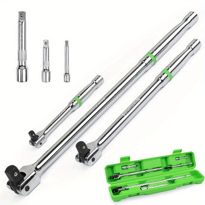 SWANLAKE 6pcs Breaker Bar Set, -1/4", - 3/8" & 1/2" Drive, -Heavy Duty Breaker Bars, - 6-inch, - 10-inch, - 15-inch Length with 180° Rotatable Head