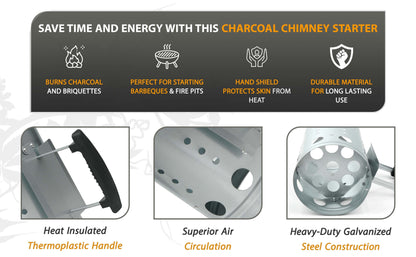 BBQ Chimney Starter – Charcoal Coal Starter & Food Lighter for Heavy Duty BBQ Grill, Coal Burner Kit with Heat-Resistant Handle – Quick Fire Starters for Barbecue, Camping & Outdoor Cooking