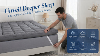 Grey Mattress Topper 4-Inch / 10cm Hotel Quality Deep Fitted Mattress Pad with Corner Elasticated Straps Quilted Box Stitch Breathable All-Season Comfort Single Double Small Double King Super King, 1000GSM Fiber Fill