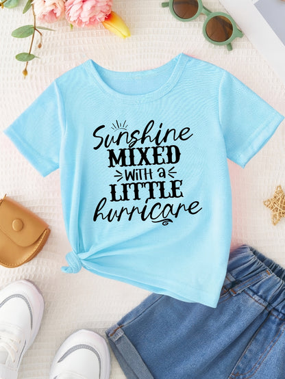 Girl Sunshine MIXED with a LITTLE Hurricane Simple Letter Print Short Sleeve Casual Versatile T-shirt