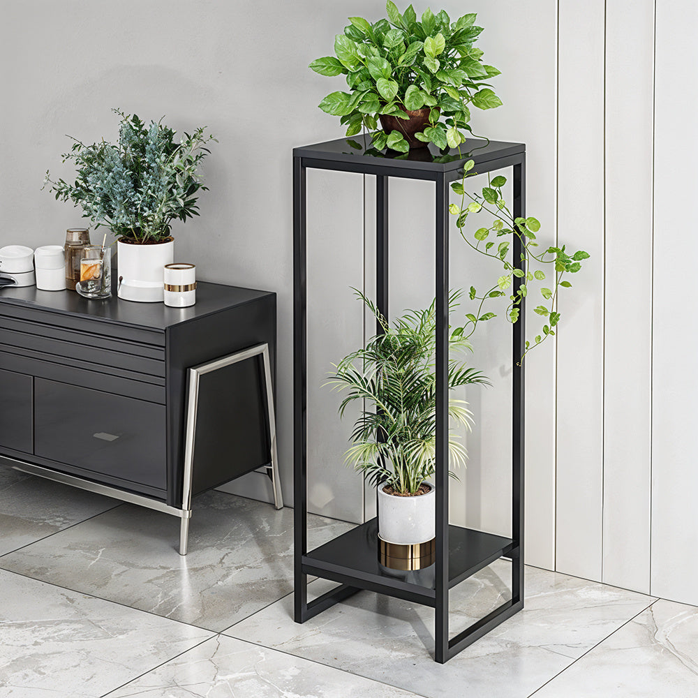 1 Pack, 2-Tier Versatile Metal Plant Stand - Space-Saving Indoor/Outdoor Multi-Layer Potted Plant Rack - Ideal Home Decoration Organizer for Living Room, Balcony, and Bedroom with Sturdy Construction and Easy Assembly - Black/White