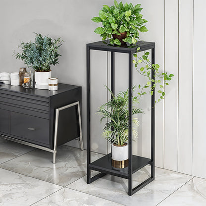 1 Pack, 2-Tier Versatile Metal Plant Stand - Space-Saving Indoor/Outdoor Multi-Layer Potted Plant Rack - Ideal Home Decoration Organizer for Living Room, Balcony, and Bedroom with Sturdy Construction and Easy Assembly - Black/White